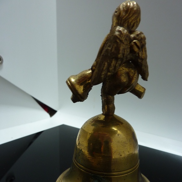 Vintage Brass Angel Bell Winged Cherub with BELL - Picture 8 of 8